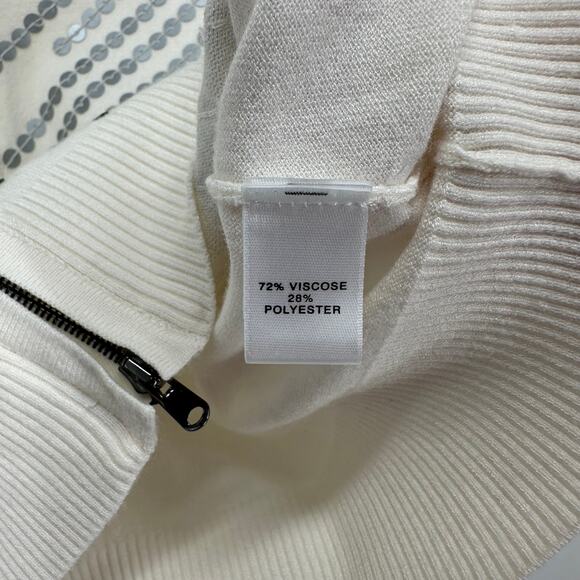 St. John Cream Zip-Up Sequin Cardigan Sweater Size M Viscose Blend - Picture 4 of 8